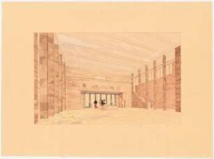 UFA (Universum Film AG), Potsdam-Babelsberg: Perspektivische Innenansicht der Ausstellungshalle (von Inv.Nr. 9534)
