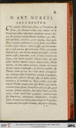 M. Ant. Mureti. Argumentum