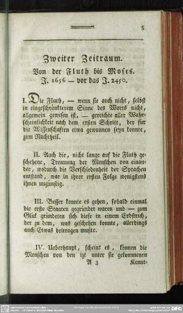 Zweiter Zeitraum. Von der Fluth bis Moses. J. 1656-vor das J. 2450