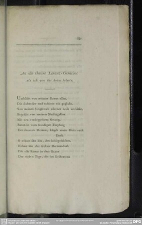 An die theure Lorenz-Gemeine als ich von ihr heim kehrte
