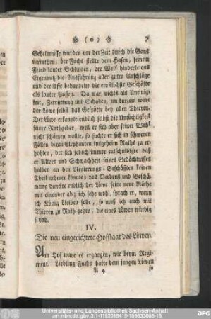 IV. Die neu eingerichtete Hofstaat des Löwen.