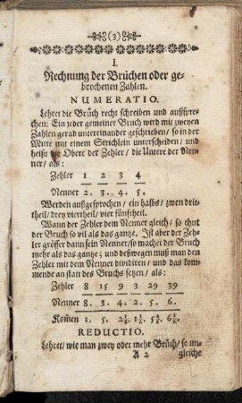 I. Rechnung der Brüchen oder gebrochenen Zahlen.