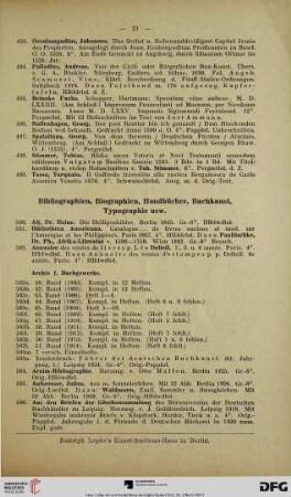 Bibliographien, Biographien, Handbücher, Buchkunst, Typographie usw. (Nr. 500-760)