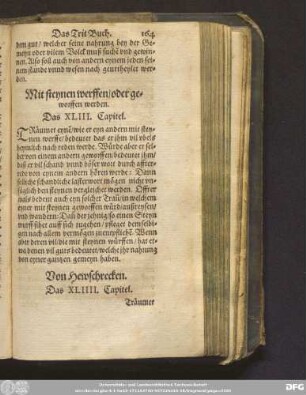 Mit steynen werffen/ oder geworffen werden. Das XLIII. Capitel.