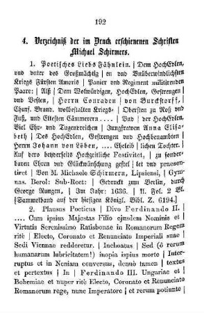 4. Verzeichniß der im Druck erschienenen Schriften Michael Schirmers