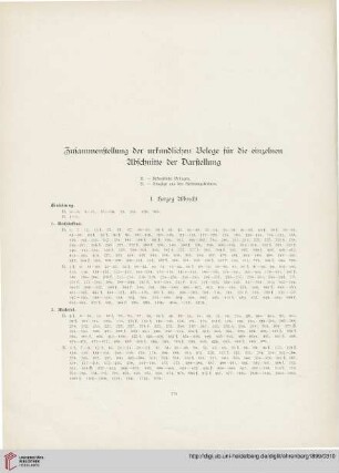 Zusammenstellung der urkundlichen Belege für die einzelnen Abschnitte der Darstellung