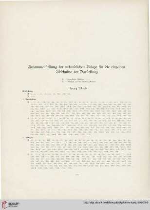 Zusammenstellung der urkundlichen Belege für die einzelnen Abschnitte der Darstellung