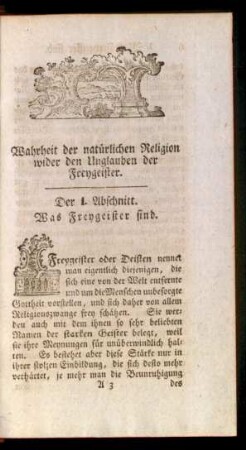 Der I. Abschnitt. Was Freygeister sind