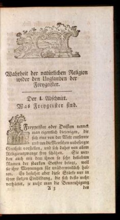 Der I. Abschnitt. Was Freygeister sind