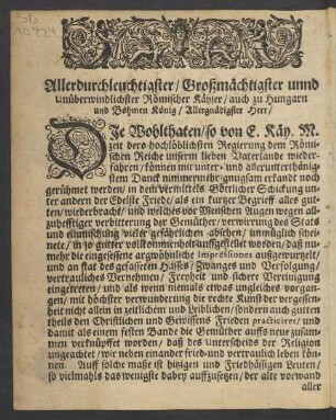 Allerdurchleuchtigster/ Großmächtigster unnd unüberwindlichster Römischer Kayser/ ...