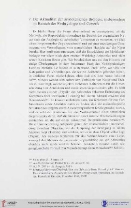 7. Die Aktualität der aristotelischen Biologie, insbesondere im Bereich der Embryologie und Genetik