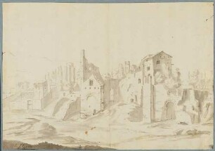Italienische Stadt und Toranlage, z. T. ruinös