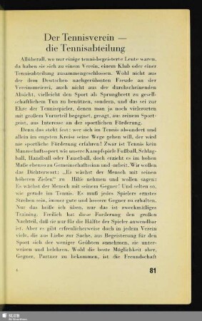 Der Tennisverein – die Tennisabteilung
