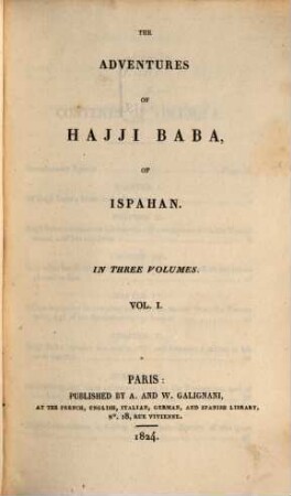 The adventures of Hajji Baba, of Ispahan : in three volumes, 1