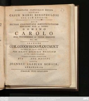 Dissertatio Inauguralis Medica Sistens Casum Morbi Scrophulosi Una Cum Epicrisi
