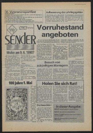 Betriebszeitung 'WF-Sender', Nr.10/1990 (2. Maiausgabe 1990)