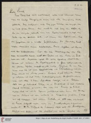 Nachlass Gustav Radbruch. Korrespondenz Hermann Kantorowicz/Gustav Radbruch: Brief von Hermann Kantorowicz an Gustav Radbruch
