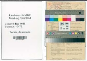 Entnazifizierung Annemarie Becker , geb. 22.10.1911 (Kindergaertnerin)