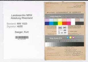 Entnazifizierung Kurt Saeger , geb. 01.02.1911 (Verw.Angest.)