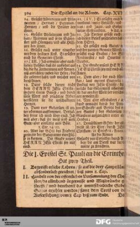 Die I. Epistel St. Pauli an die Corinther.