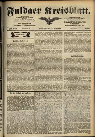 Erste Ausgabe vom Samstag, den 27. November 1909.