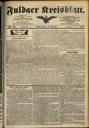 Erste Ausgabe vom Samstag, den 27. November 1909.