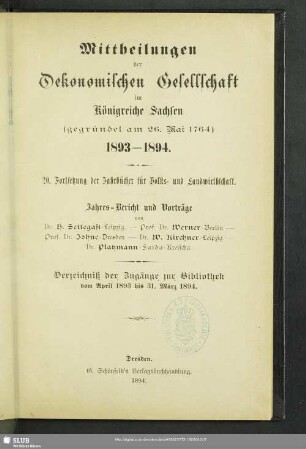 20.1893/94(1894): Mitteilungen der Ökonomischen Gesellschaft im Königreiche Sachsen
