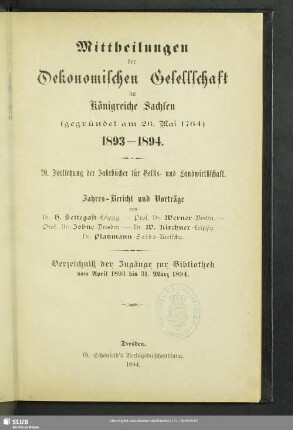 20.1893/94(1894): Mitteilungen der Ökonomischen Gesellschaft im Königreiche Sachsen