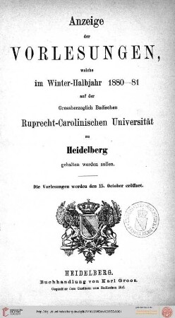 Wintersemester 1880/1881