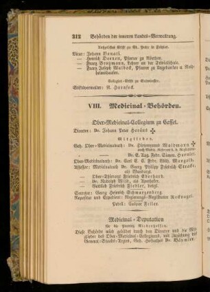 VIII. Medicinal=Behörden.