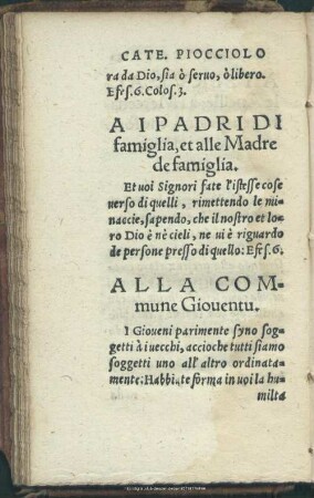 A I Padri Di famiglia, et alle Madre de famiglia