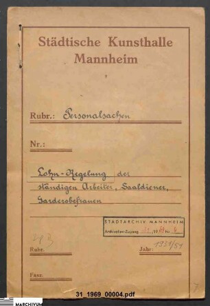 Lohnregelung der städtischen Arbeiter, Saaldiener und Garderobefrauen
