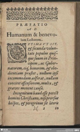 Praefatio Ad Humanum & benevolum Lectorem