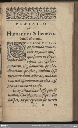Praefatio Ad Humanum & benevolum Lectorem