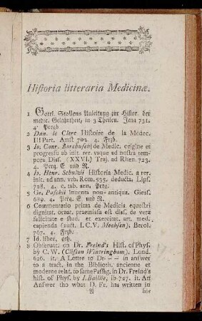 Historia litteraria Medicinæ.