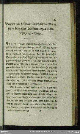 Beispiel vom verübten heimtückischen Morde eines feindlichen Blessirten gegen seinen wohlthätigen Sieger