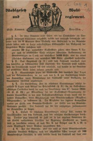 Wahlgesetz und Wahlreglement : Berlin, den 8. December 1848