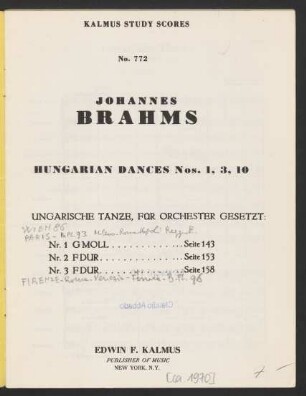 Hungarian dances nos. 1, 3, 10