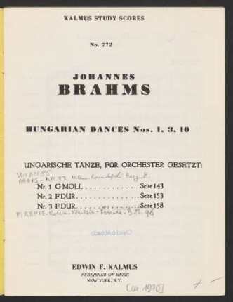 Hungarian dances nos. 1, 3, 10