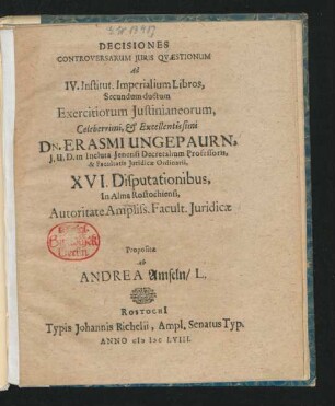 Decisiones Controversarum Iuris Quaestionum Ad IV. Institut. Imperialium Libros
