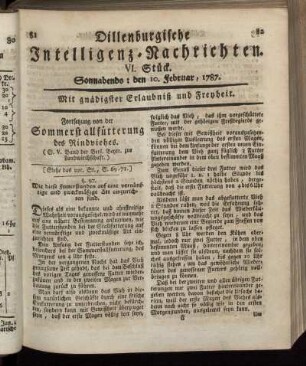 VI. Stück. Sonnabends: den 10 Februar, 1787.