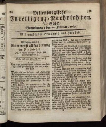 VI. Stück. Sonnabends: den 10 Februar, 1787.