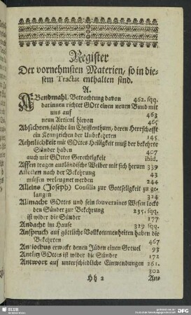 Register der vornehmsten Materien, so in diesem Tractat enthalten sind
