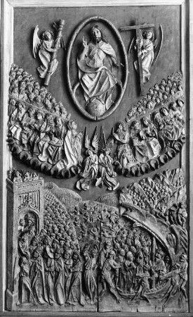 Weltgericht (angeblich Rückwand eines Altares) : Weltgericht (angeblich Rückwand eines Altares). Holz, geschnitzt (1486/1500). Klagenfurt: Landesmuseum für Kärnten