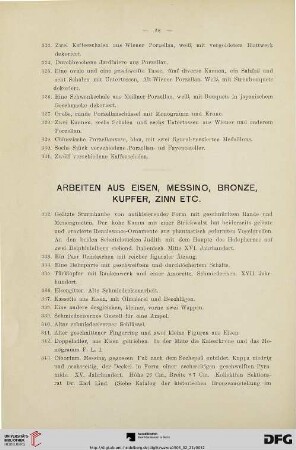 Arbeiten aus Eisen, Messing, Bronze, Kupfer, Zinn etc. (Nr. 332-398)