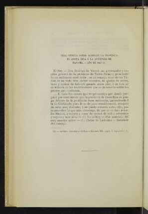real cédula sobre agregar la provincia e Costa Rica á la audiencia de Panamá. - Año de 1623 (1).