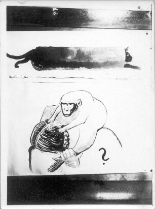 Karikatur "Einmal zwei in "eins"?". Federzeichnung, lasiert (um 1930; E. Richter). Dresden- Südvorstadt, Eisenstuckstraße, Atelier der Künstlerin