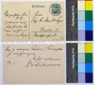 Eigenhändige Postkarte von Max Liebermann an Hans W. Singer in Dresden mit der Bestätigung eines Besuchstermins im Berliner Atelier; Berlin, 10. März 1911