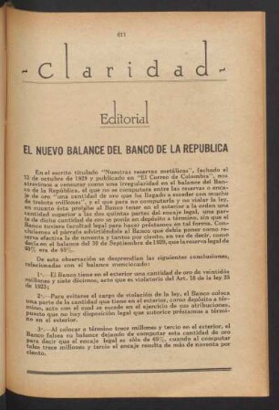 El nuevo balance del Banco de la República : Editorial