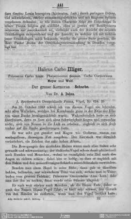 Halicus Carbo Illiger. Der grosse Kormoran